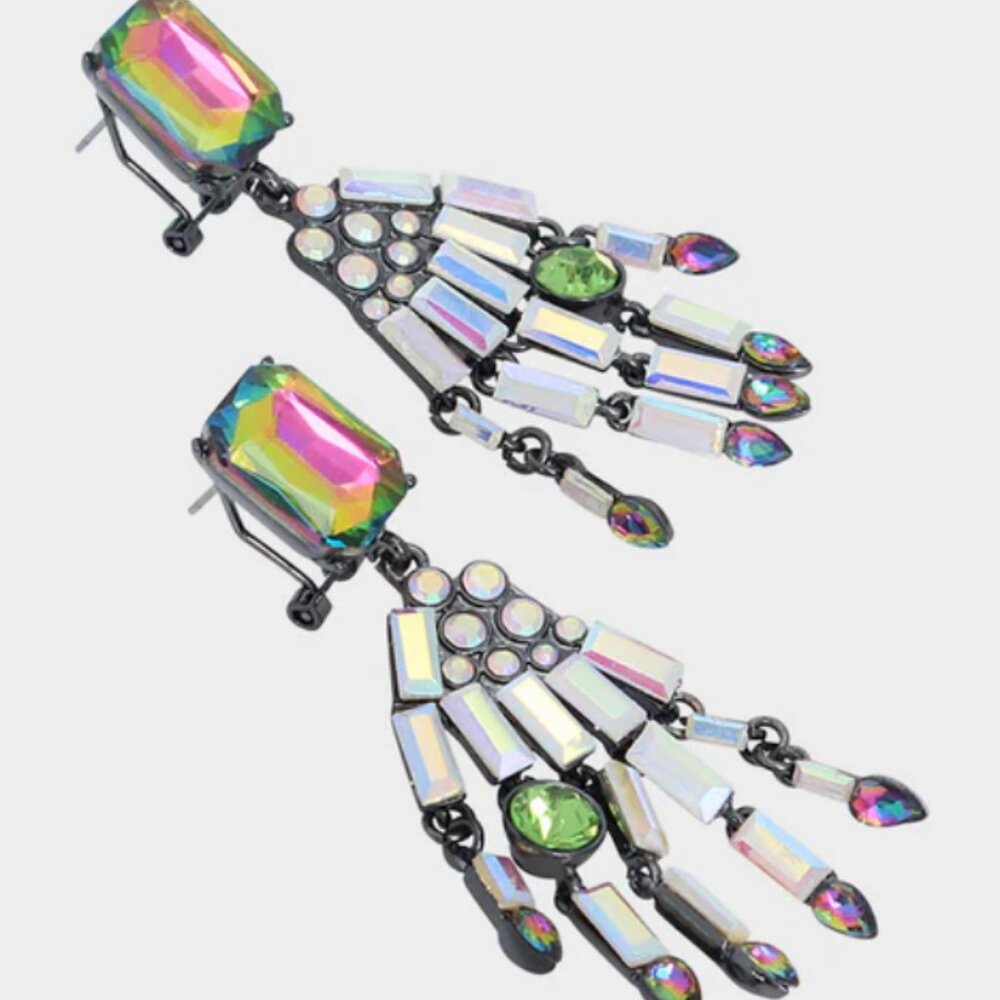 Betsey Johnson Multicolor Crystal Fringe Drop Earrings - Picture 3 of 8